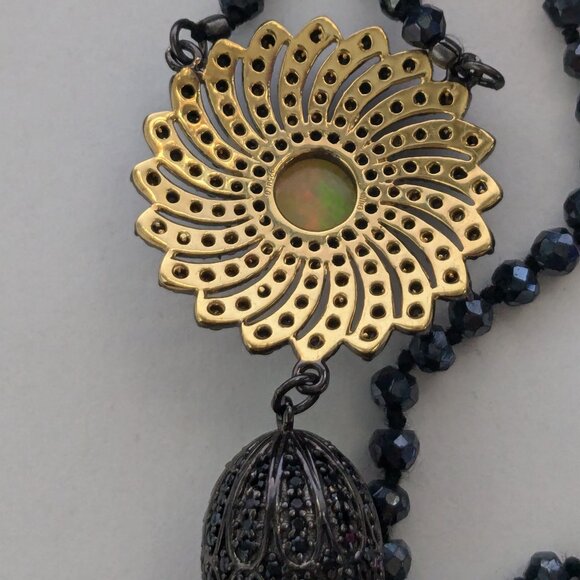 HSN 925 Silver Vermeil MLD Fire Opal Marcasite Beaded Tassel Long Necklace - Picture 3 of 6